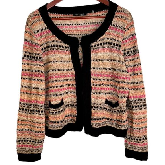 NIC + ZOE Womens XL Multicolored Open Knit Boho Linen Blend Sweater Cardigan - Picture 1 of 9